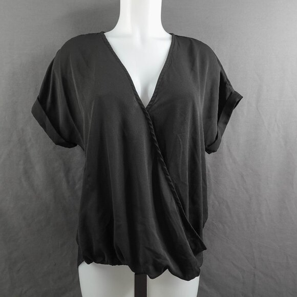 Womens Top Medium Black Flowy Sheer Draped Blouson Quiet Luxury Romantic Flowy - Picture 1 of 10